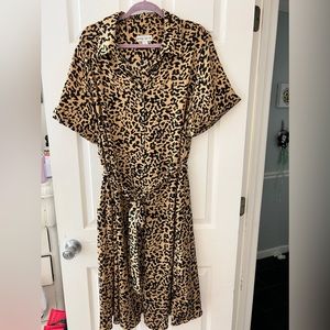 Ava & Viv Cheetah Print midi shirt dress with tie